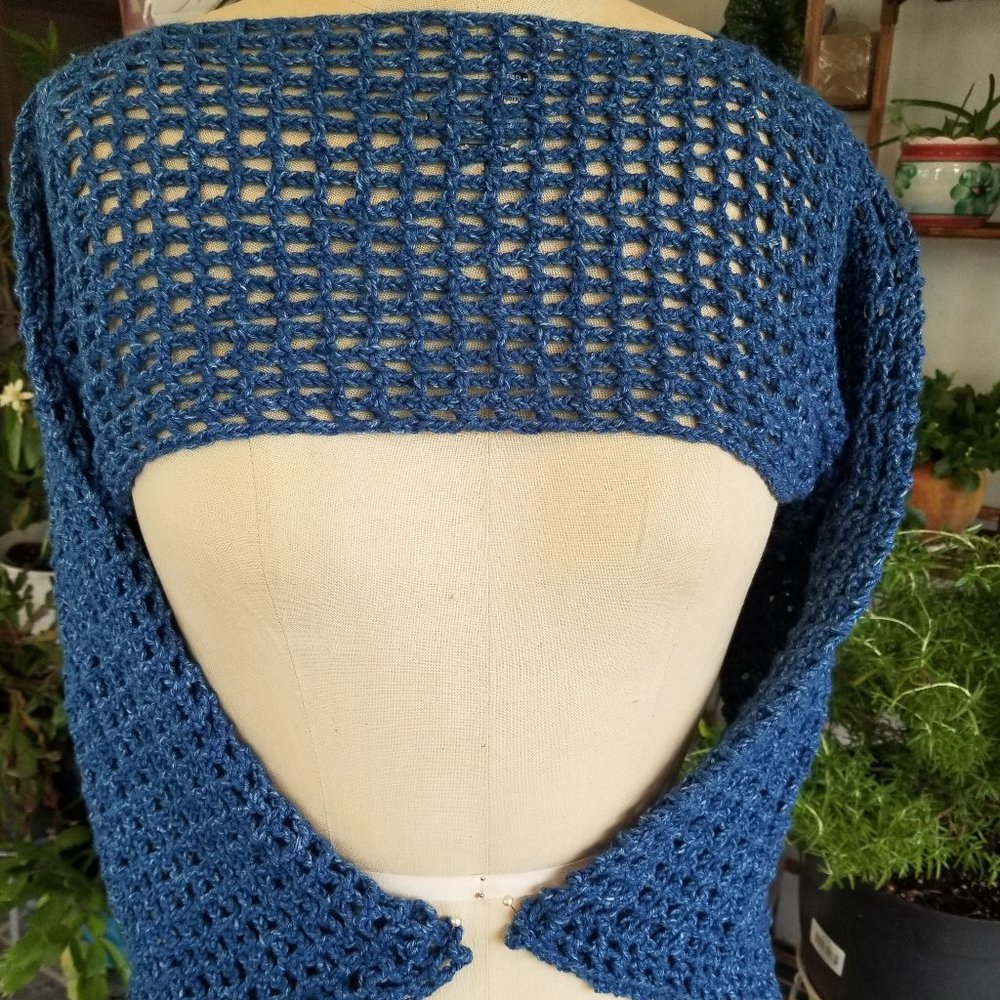 Crochet Faded Denim Sleeve Only Sweater SM MED Blue Jean